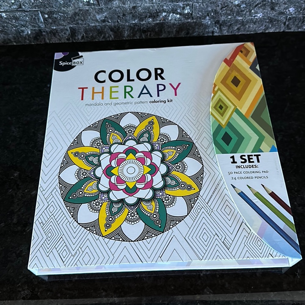 Color Therapy Mandala & Geometric Pattern Colouring Kit, opened, never used!